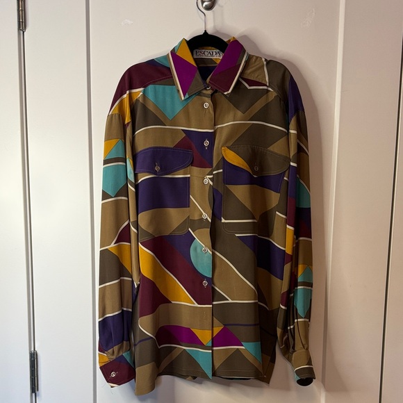 ESCADA Vintage 100% Silk Geometric Blouse - Picture 3 of 8